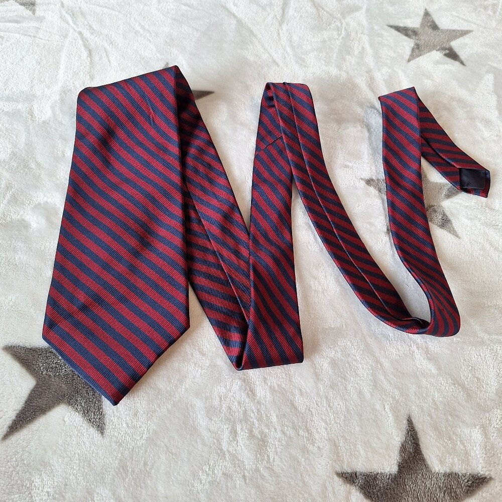 Brooks Basics Men's Tie 100% Silk Burgundy/Blue Stripe Made In USA Necktie